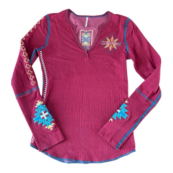 Alp-n-Rock Tops - Alp-n-Rock Ladies Madeline Henley Shirt Women's Extra Small Deep Red Embroidered